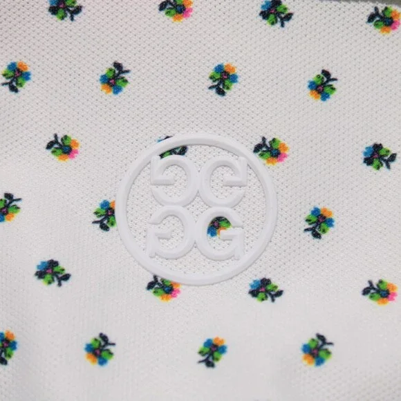 G/Fore NWT Short Sleeve Golf Polo Shirt Size L in White / Multi Floral Print